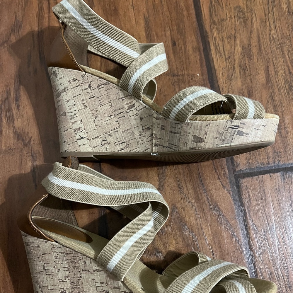 Tan/brown wedge sandals, size 9